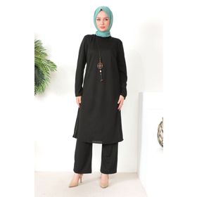 Sefamerve 8585-01 Siyah Kadın Tunik Pantolon İkili Takım