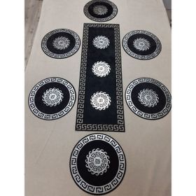 Sehara Kadife Amerikan Servis Sunum 100x33 cm Siyah Gümüş 6 Kişilik 7 Parça Yemek Takımı