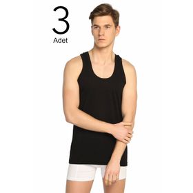 Seher ELF568S0001RCCM3 Siyah 3'lü Paket Klasik Penye Erkek Atlet