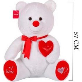 Selay Tıkıl Ayı 57 cm Beyaz Kalpli Peluş Ayı