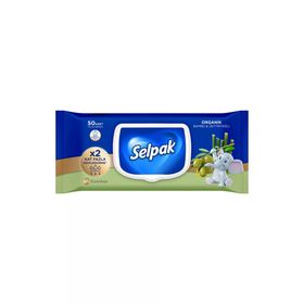 Selpak 50'li Organik Bambu Özlü & Zeytin Yağlı Özlü Islak Mendil