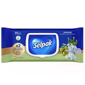 Selpak 50'li Organik Bambu Özlü & Zeytin Yağlı Özlü Islak Mendil