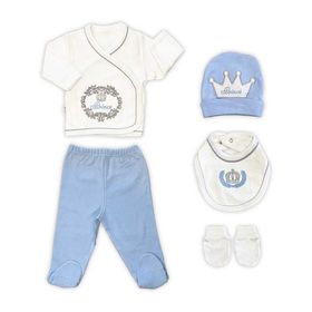 Sema Bebe Mavi Prens Lüks 5 Parça Hastane Çıkışı Zıbın Seti