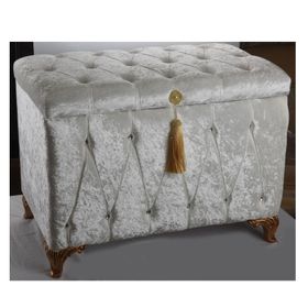 Sema Home Su Gold Ayaklı Büyük Kadife Kaplamalı Ceyiz Sandığı