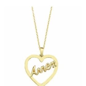 Sembol Gold 14 Ayar Altın Annem Yazılı Kalp Kolye