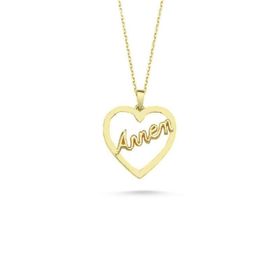 Sembol Gold 14 Ayar Altın Annem Yazılı Kalp Kolye