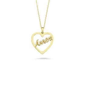 Sembol Gold 14 Ayar Altın Annem Yazılı Kalp Kolye