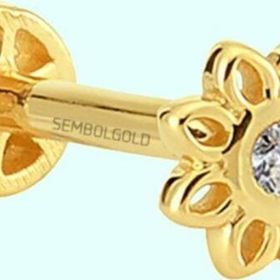 Sembol Gold 14 Ayar Altın Çiçek Tragus Piercing