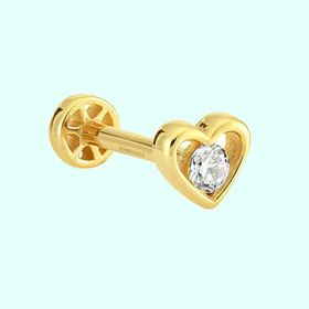 Sembol Gold 14 Ayar Altın Kalp Tektaş Tragus Piercing