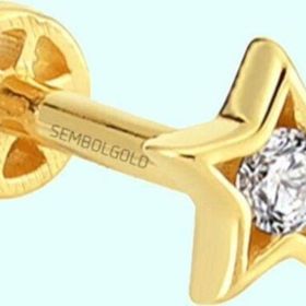 Sembol Gold 14 Ayar Altın Taşlı Yıldız Tragus Piercing
