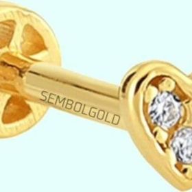 Sembol Gold 14 Ayar Altın Üçtaş Kalp Tragus Piercing