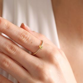 Sembol Gold 14 Ayar Burç Yüzükler Damla Citrin Altın Doğum Taşı Yüzük