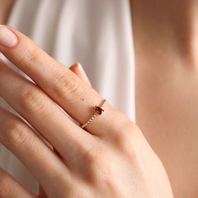 Sembol Gold 14 Ayar Burç Yüzükler Damla Ruby Altın Doğum Taşı Yüzük