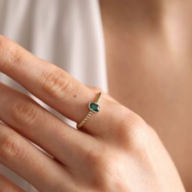 Sembol Gold 14 Ayar Burç Yüzükler Oval Emerald Altın Doğum Taşı Yüzük