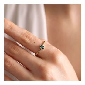 Sembol Gold 14 Ayar Burç Yüzükler Oval Emerald Altın Doğum Taşı Yüzük