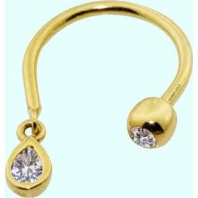 Sembol Gold 14 Ayar Damla Taşlı Altın Yarım Halka Kulak Piercing