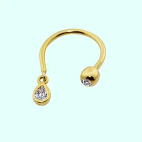 Sembol Gold 14 Ayar Damla Taşlı Altın Yarım Halka Kulak Piercing