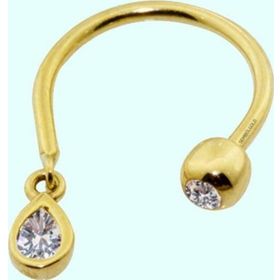Sembol Gold 14 Ayar Damla Taşlı Altın Yarım Halka Kulak Piercing