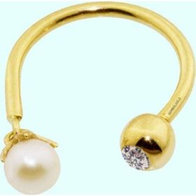 Sembol Gold 14 Ayar İncili Altın Yarım Halka Kulak Piercing