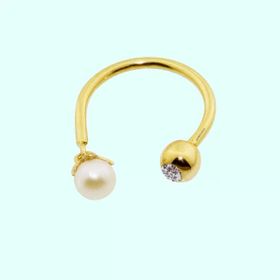 Sembol Gold 14 Ayar İncili Altın Yarım Halka Kulak Piercing