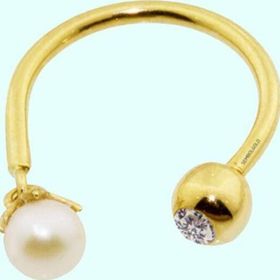 Sembol Gold 14 Ayar İncili Altın Yarım Halka Kulak Piercing
