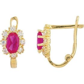 Sembol Gold 14 Ayar Ruby Taşlı Altın Çocuk Küpe