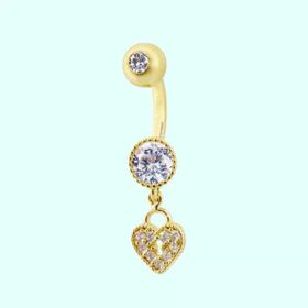 Sembol Gold 14 Ayar Sallantılı Kalp Altın Göbek Piercing