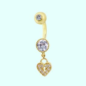 Sembol Gold 14 Ayar Sallantılı Kalp Altın Göbek Piercing