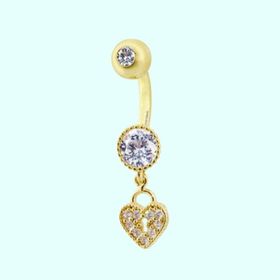 Sembol Gold 14 Ayar Sallantılı Kalp Altın Göbek Piercing