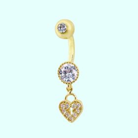 Sembol Gold 14 Ayar Sallantılı Kalp Altın Göbek Piercing