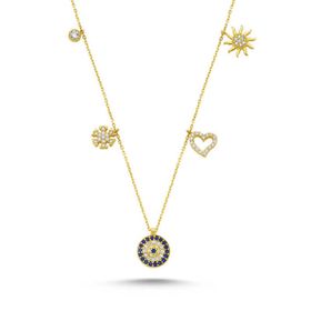 Sembol Gold 14 Ayar Zirconia Altın Şans Kolyesi