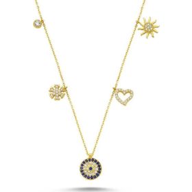 Sembol Gold 14 Ayar Zirconia Altın Şans Kolyesi