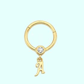 Sembol Gold -A- Harf 14 Ayar Altın Halka Piercing
