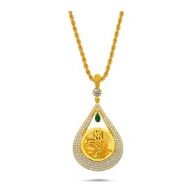Sembol Gold Altın Damla Tasarım Burgu Halat Zincirli Tuğralı Kolye
