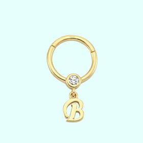 Sembol Gold -B- Harf 14 Ayar Altın Halka Piercing