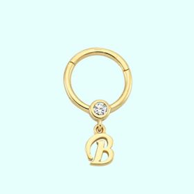 Sembol Gold -B- Harf 14 Ayar Altın Halka Piercing