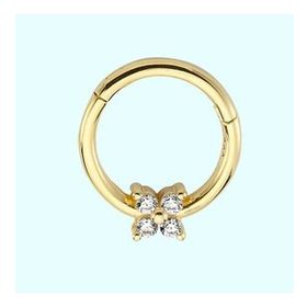 Sembol Gold Dört Taş Tohum 14 Ayar Altın Halka Piercing