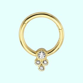 Sembol Gold Dört Taş Tohum 14 Ayar Altın Halka Piercing