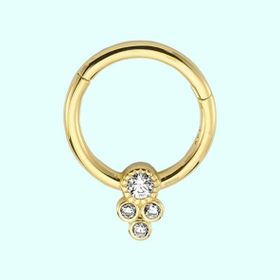 Sembol Gold Dört Taş Tohum 14 Ayar Altın Halka Piercing