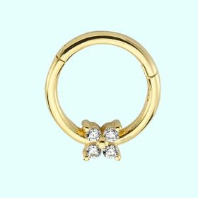 Sembol Gold Dört Taş Tohum 14 Ayar Altın Halka Piercing