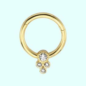 Sembol Gold Dört Taş Tohum 14 Ayar Altın Halka Piercing