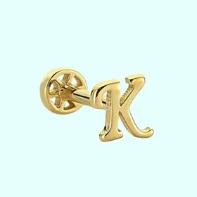 Sembol Gold -K- Harf 14 Ayar Tragus Altın Piercing