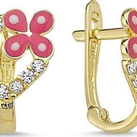 Sembol Gold Kelebek Tasarım Pembe Mineli Altın Çocuk Küpesi