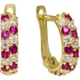 Sembol Gold Kırmızı Benek Taşlı Modeli Altın Çocuk Küpesi
