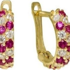 Sembol Gold Kırmızı Benek Taşlı Modeli Altın Çocuk Küpesi