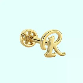 Sembol Gold -R- Harf 14 Ayar Tragus Altın Piercing