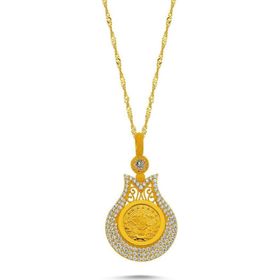 Sembol Gold Singapur Zincirli Lale Tasarım Tuğralı Altın Kolye
