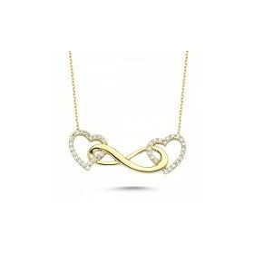 Sembol Gold T1828 Altın 2 Kalp Arası Sonsuzluk Kolyesi