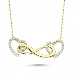 Sembol Gold T1828 Altın 2 Kalp Arası Sonsuzluk Kolyesi