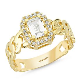 Sembol Gold T9465 0,60 Karat Altın Baget Yüzük Gold Burgu Tasarım Yüzük